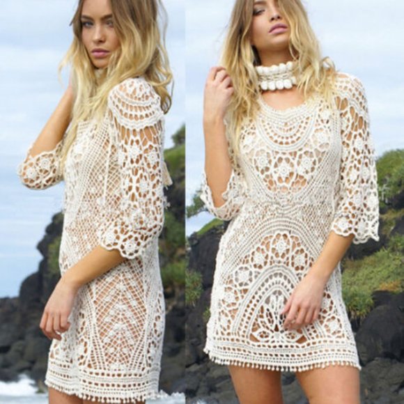 Women's Bodycon Knit Boho Maxi  Bikini Sundress Bathing Suit - Picture 5 of 5